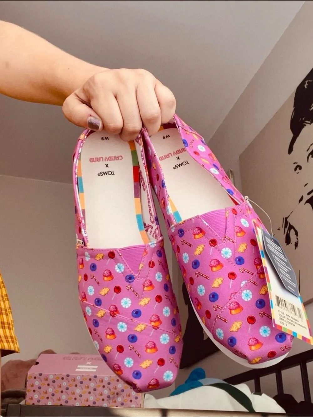TOMS Pink Candyland Canvas Slip-Ons